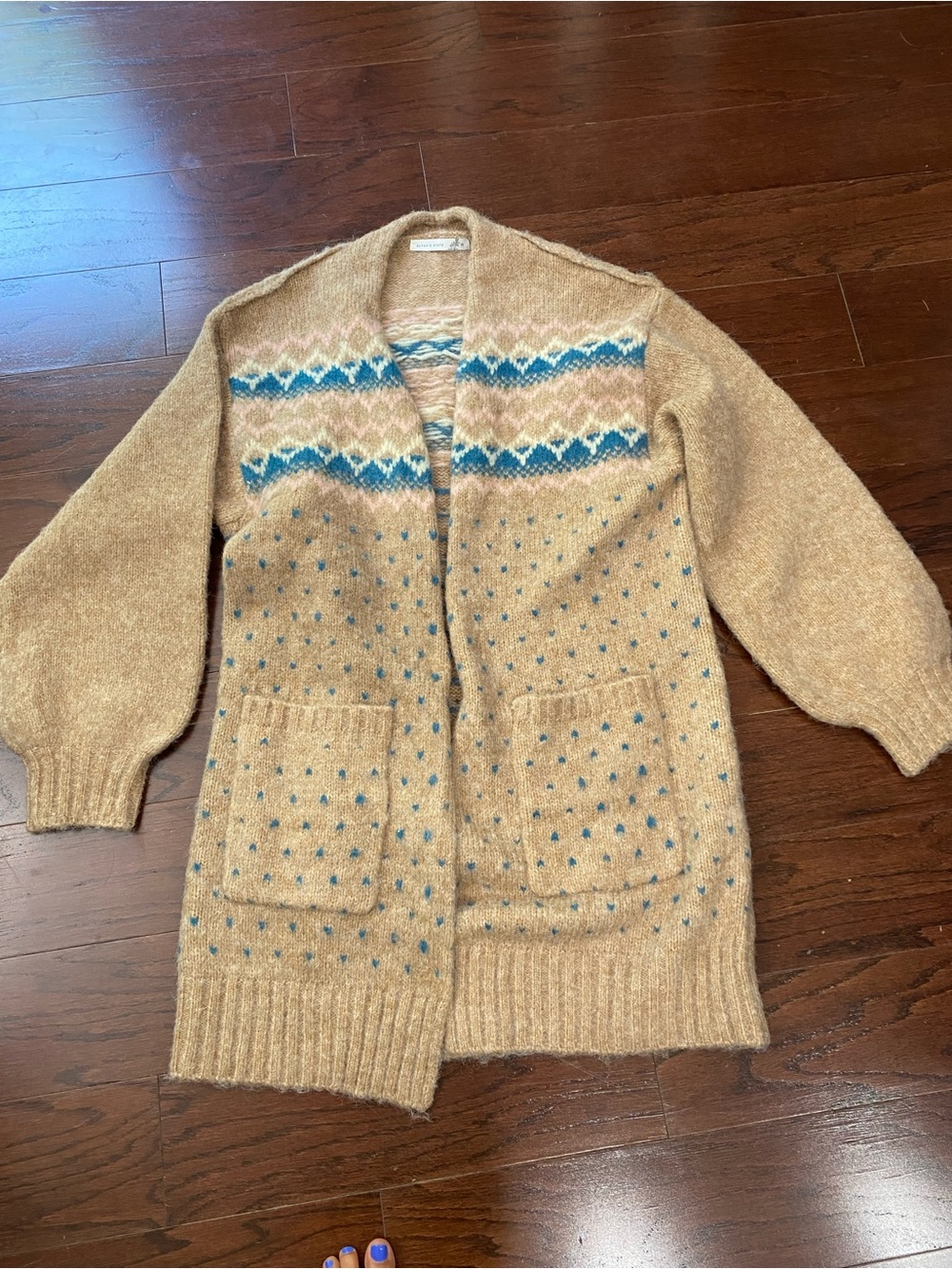 Alter’d State Dot Duster Sweater M Chunky Knit Cardigan Fair Isle Boho